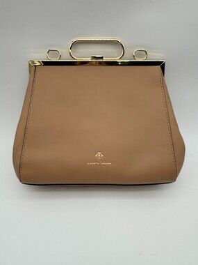 Nanette Lepore Nude Tan Frame Kiss Lock Top Handle Bag Gold Hardware